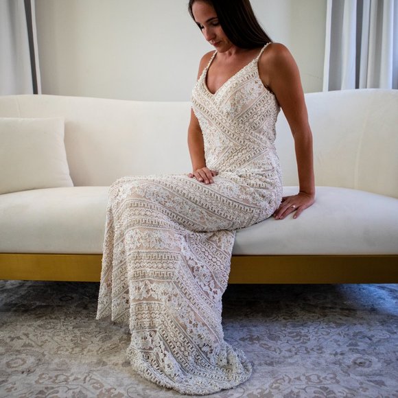 FULLY Beaded Floral Lace Gown - Picture 2 of 12